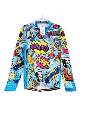 Comic Print Mens Long-Sleeve Cycling Jersey Coolmax Polyester Size L